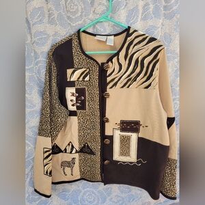 Vintage Koret K-Wear Zebra Animal Patchwork Cardigan Sweater L